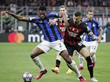 Inter Milan's Denzel Dumfries in action with AC Milan's Rade Krunic on May 10, 2023
