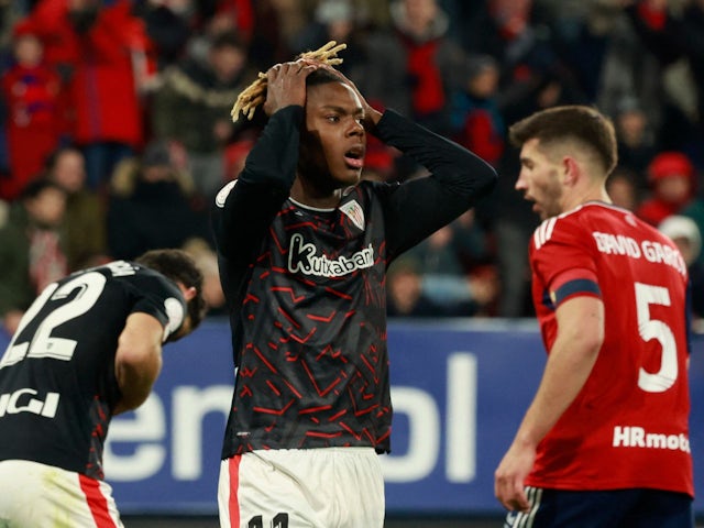 Athletic Bilbao's Nico Williams reacts on March 1, 2023