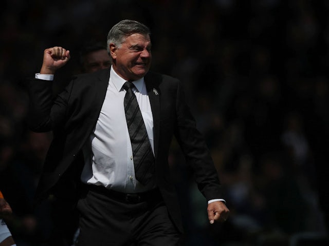 Leeds United manager Sam Allardyce celebrates their first goal on May 13, 2023