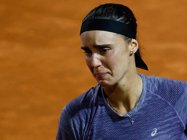 Anhelina Kalinina reacts at the Italian Open on May 20, 2023