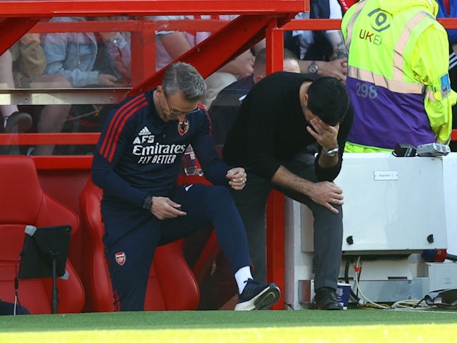 Arsenal manager Mikel Arteta and assistant manager Albert Stuivenberg react on May 20, 2023