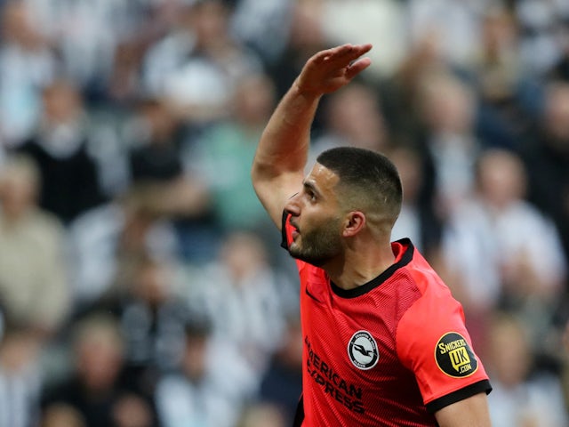 Deniz Undav celebrates scoring for Brighton & Hove Albion on May 18, 2023