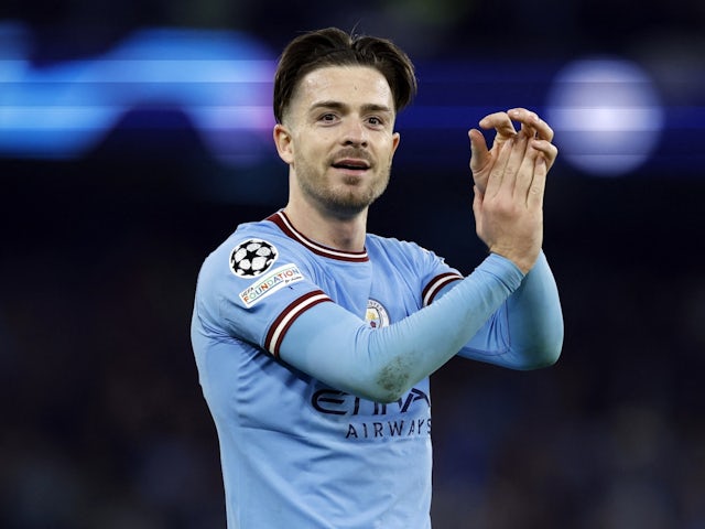 Manchester City's Jack Grealish celebrates after the match on May 17, 2023