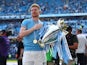 Manchester City's Kevin De Bruyne celebrates with the trophy after winning the Premier League on May 21, 2023