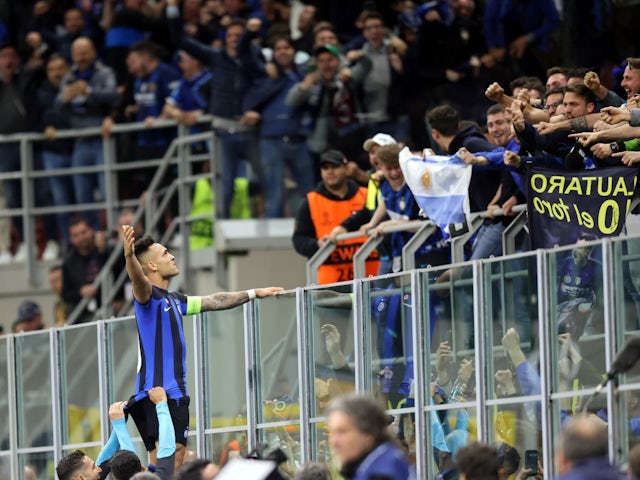 Inter Milan's Lautaro Martinez celebrates scoring their first goal on May 13, 2023