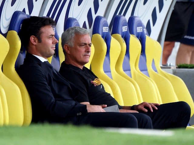 AS Roma coach Jose Mourinho with General manager Tiago Pinto before the match on July 25, 2021