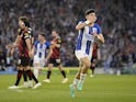 Brighton & Hove Albion's Julio Enciso celebrates scoring against Manchester City on May 24, 2023