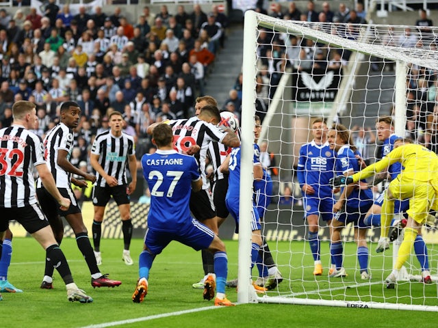 Newcastle United's Bruno Guimaraes misses a chance to score on May 22, 2023
