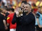 RC Lens coach Franck Haise applauds fans after the match on May 21, 2023