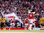 Granit Xhaka celebrates scoring for Arsenal on May 28, 2023