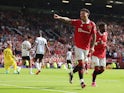 Manchester United's Jadon Sancho celebrates scoring against Fulham on May 28, 2023