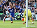 Leicester City's Harvey Barnes scores against West Ham United on May 28, 2023