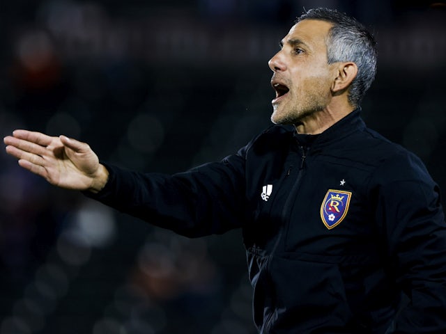 Real Salt Lake head coach Pablo Mastroeni gestures to his team on May 25, 2023