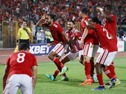 Al-Ahly's Kahraba celebrates scoring their second goal with teammates on June 4, 2023