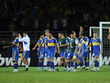 Boca Juniors players applaud fans after the match on May 26, 2023