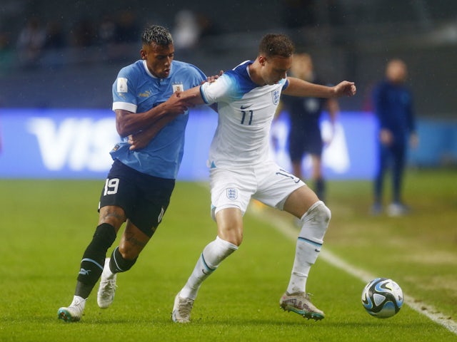 Chelsea midfielder Harvey Vale in action for England Under-20s in May 2023.