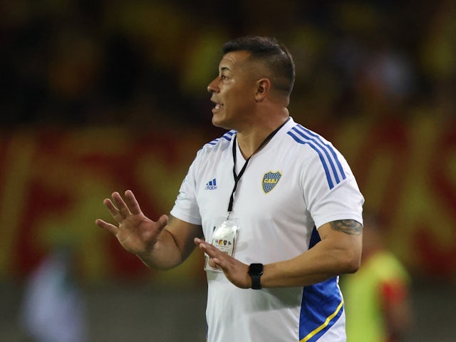 Boca Juniors coach Jorge Almiron during the match on May 26, 2023