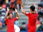 South Korea Under-20s' Young-Kwang Cho celebrates with Young-Jun Lee after the match on June 4, 2023