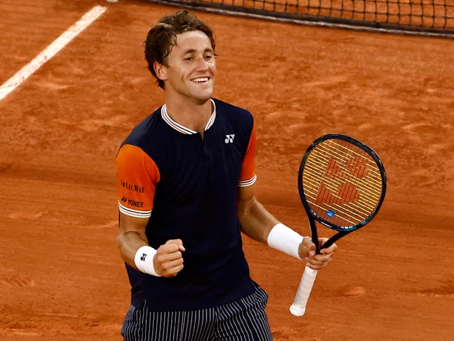 Casper Ruud reacts at the French Open on June 9, 2023