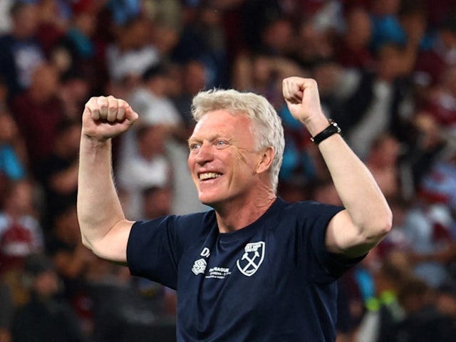 West Ham United manager David Moyes celebrates after winning the Europa Conference League on June 7, 2023