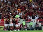 Flamengo's Victor Hugo celebrates scoring their second goal with teammates on June 8, 2023