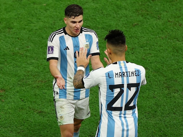 Argentina's Lautaro Martinez comes on as a substitute to replace Julian Alvarez on December 18, 2022