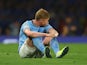 Manchester City's Kevin De Bruyne reacts after sustaining an injury against Inter Milan on June 10, 2023