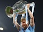 Manchester City's Kevin De Bruyne celebrates with the trophy after winning the Champions League on June 10, 2023