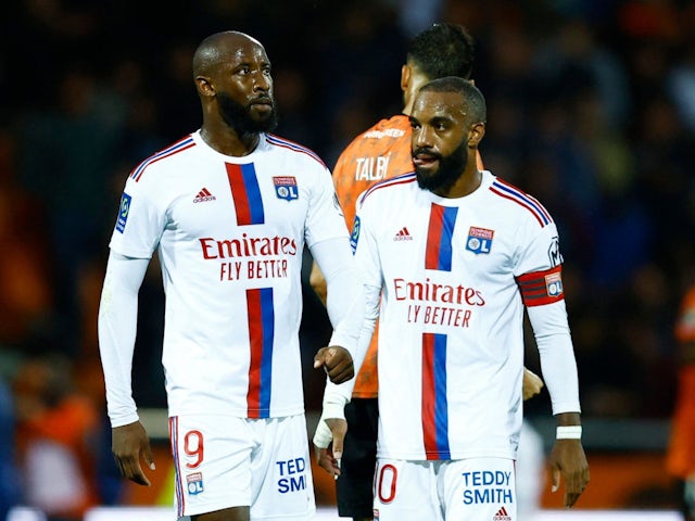 Olympique Lyonnais' Alexandre Lacazette and Moussa Dembele on September 7, 2022