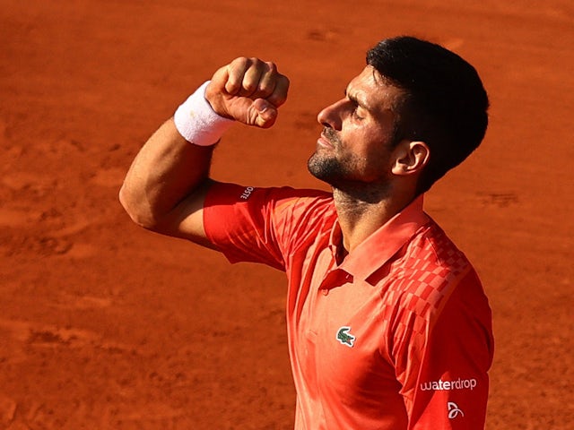 Novak Djokovic reacts at the French Open on June 9, 2023