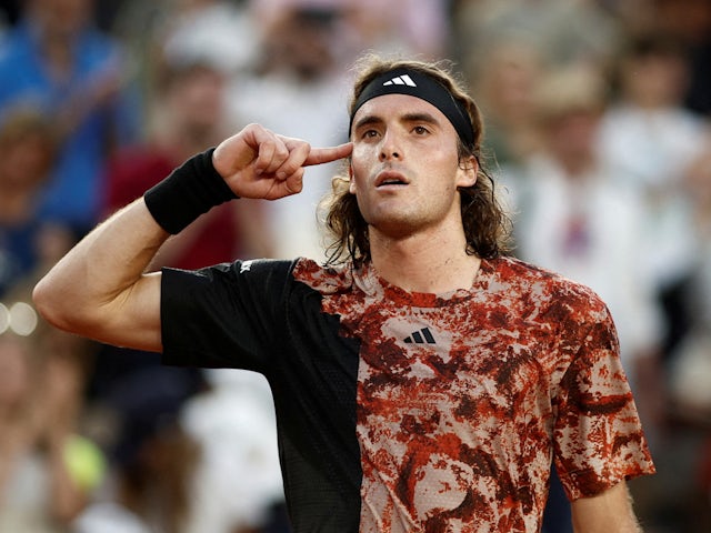 Stefanos Tsitsipas reacts at the French Open in June 2023