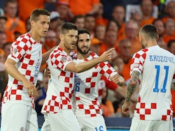 Andrej Kramaric celebrates scoring for Croatia on June 14, 2023