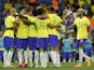Brazil's Eder Militao celebrates scoring their third goal with teammates on June 18, 2023
