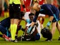 England's Bukayo Saka receives treatment for an injury on June 16, 2023