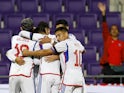 Chile's Alexis Sanchez celebrates scoring their first goal with teammates in September 2022