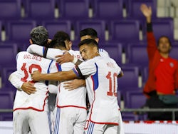Chile's Alexis Sanchez celebrates scoring their first goal with teammates in September 2022