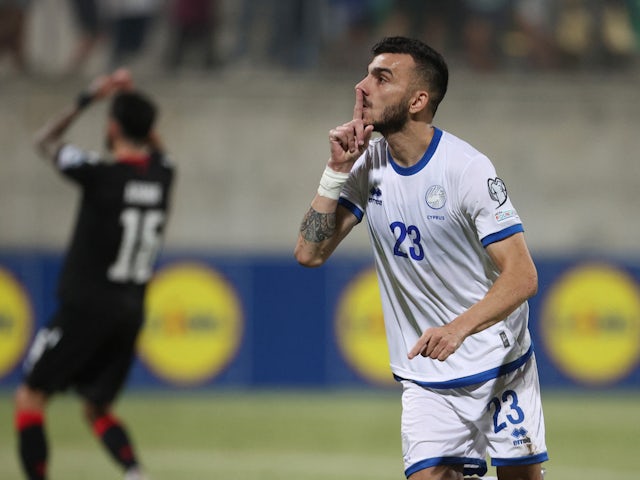 Ioannis Pittas của Síp ăn mừng khi ghi bàn thắng đầu tiên vào ngày 17 tháng 6 năm 2023