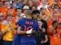 Donyell Malen celebrates scoring for the Netherlands with Cody Gakpo on June 14, 2023