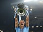 Manchester City's Erling Braut Haaland celebrates with the trophy after winning the Champions League on June 10, 2023