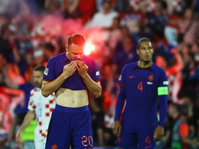 Netherlands players look dejected after Bruno Petkovic scores for Croatia on June 14, 2023