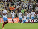 Bahia's Vinicius Mingotti celebrates scoring their first goal with teammates on June 24, 2023