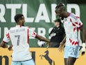 Chicago Fire forward Kei Kamara (23) celebrates with midfielder Maren Haile-Selassie (7) after scoring a goal on June 21, 2023