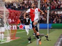 Feyenoord's David Hancko celebrates scoring their second goal on September 15, 2022