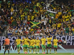Jamaica celebrate after a goal scored by defender Damion Lowe (17) on June 24, 2023