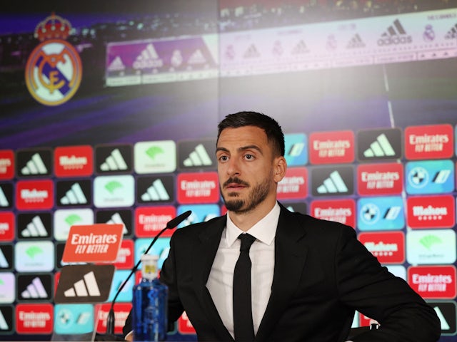 Real Madrid's new signing Joselu during a press conference on June 20, 2023