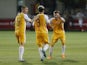 Moldova's Ion Nicolaescu celebrates scoring their first goal with Veaceslav Posmac and Oleg Reabciuk on June 20, 2023