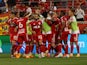 New York Red Bulls forward Cameron Harper (17) celebrates his goal with teammates on June 21, 2023