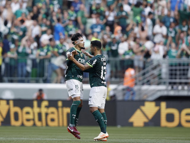 Palmeiras' Gustavo Gomez celebrates scoring a goal on June 25, 2023