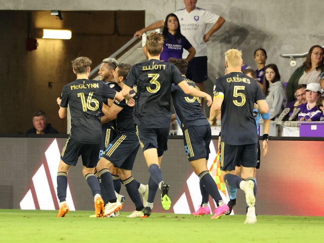 Philadelphia Union midfielder Jose Andres Martinez (8) is congratulated by teammates after he scored a goal on June 21, 2023