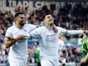 Swansea City's Joel Piroe celebrates scoring their second goal on April 26, 2023